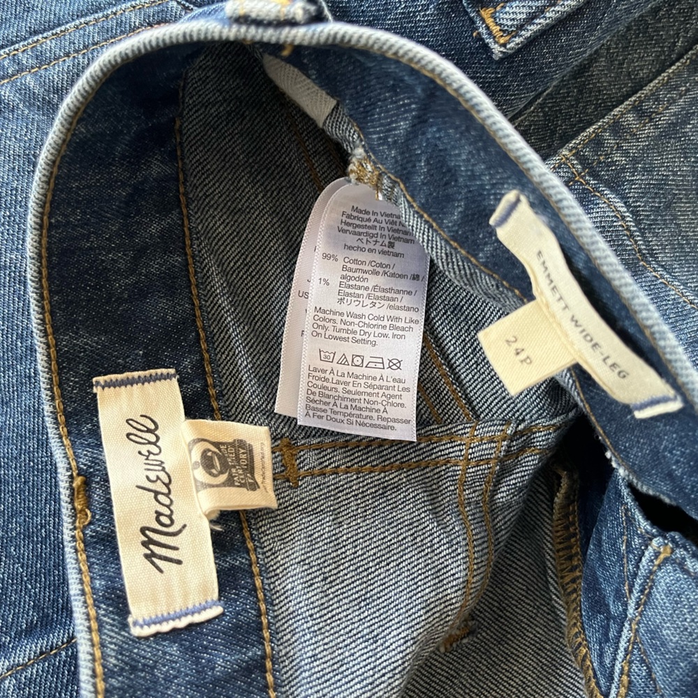 Madewell Petite Emmett Wide Leg Jean Let Down Hem Edition Archbald Wash 24P $138 - Picture 8 of 14